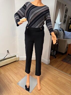 Counterparts Black Cropped High-Rise Pants with Gold Buttons